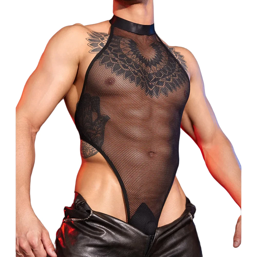 Männer Durchsichtig Sissy Mesh Tanga Sexy Erwachsene Kostüm Unterwäsche Elastische Sexy Dessous Stretch Body Pyjamas Nachtclub Overall