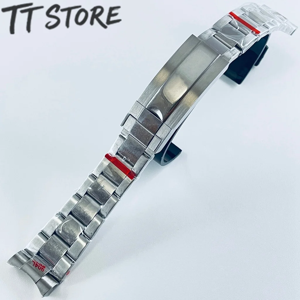 20mm Width 904L Solid Stainless Steel Watch Band Brushed Polished Oyster Bracelet Folding Buckle Glide Lock Clasp image 6