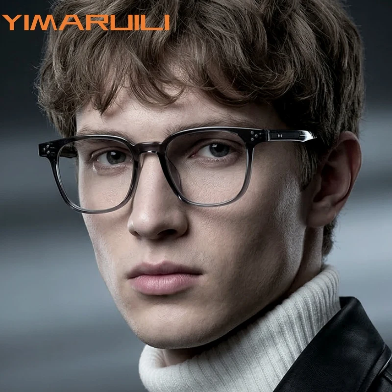 

YIMARUILI New Retro Trendy Men's Square TR90 Acetate Eyeglasses Frame Fashion and Simple Design Big Size Women's Glasses TR4001