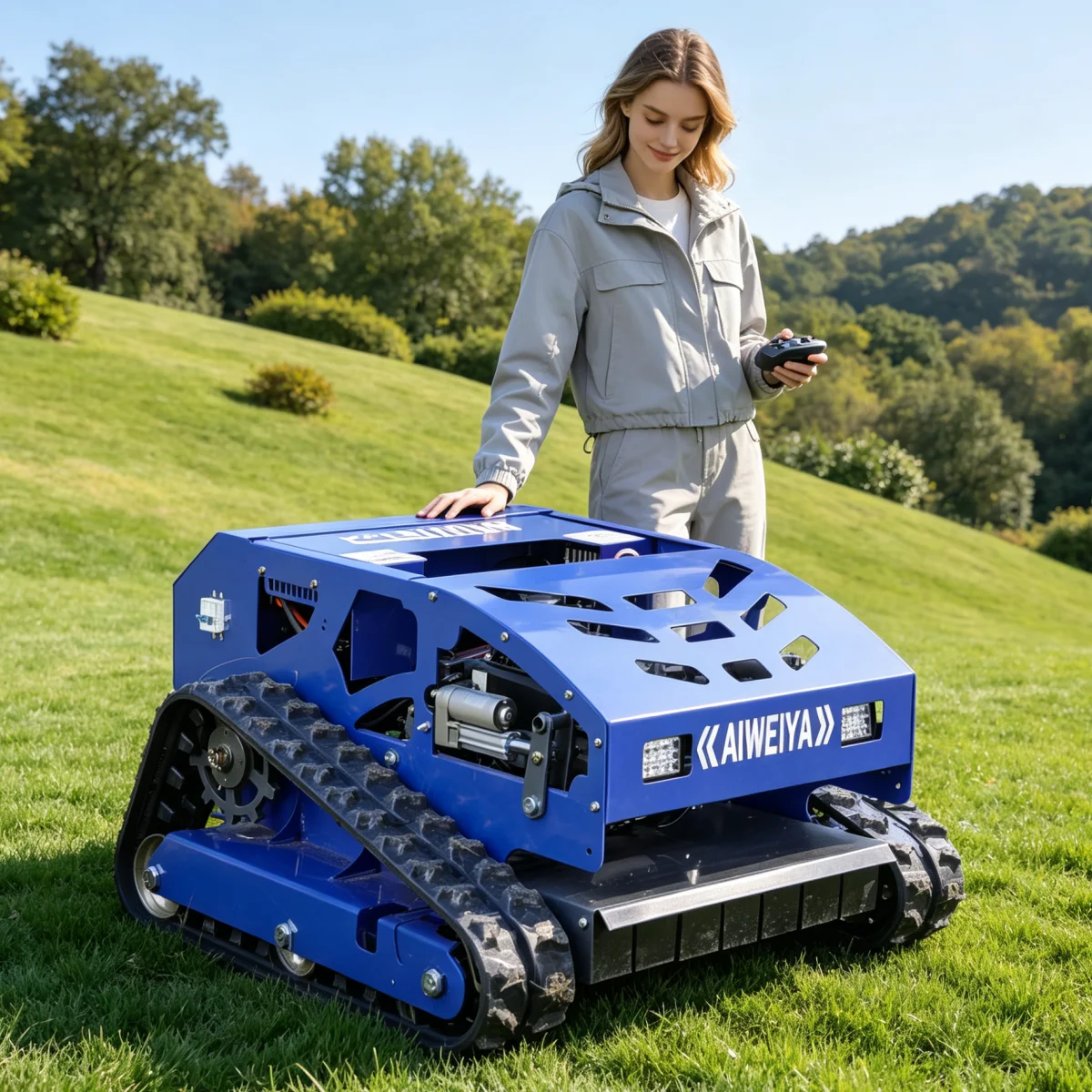 Customized Radio Controlled Lawn-Mowing Robot Robotic Lawnmower For Mountain Slope Farm Grass Cutting