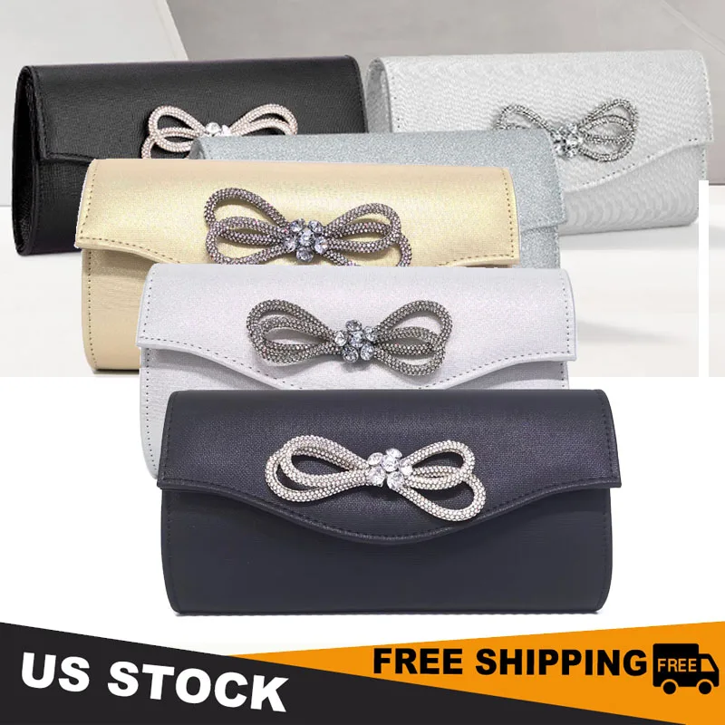 

Women Elegant Evening Handbag Shiny Crystal Bow Flap Clutch Purse Messenger Bag for Women Wedding Party Prom Purse Shoulder Bag