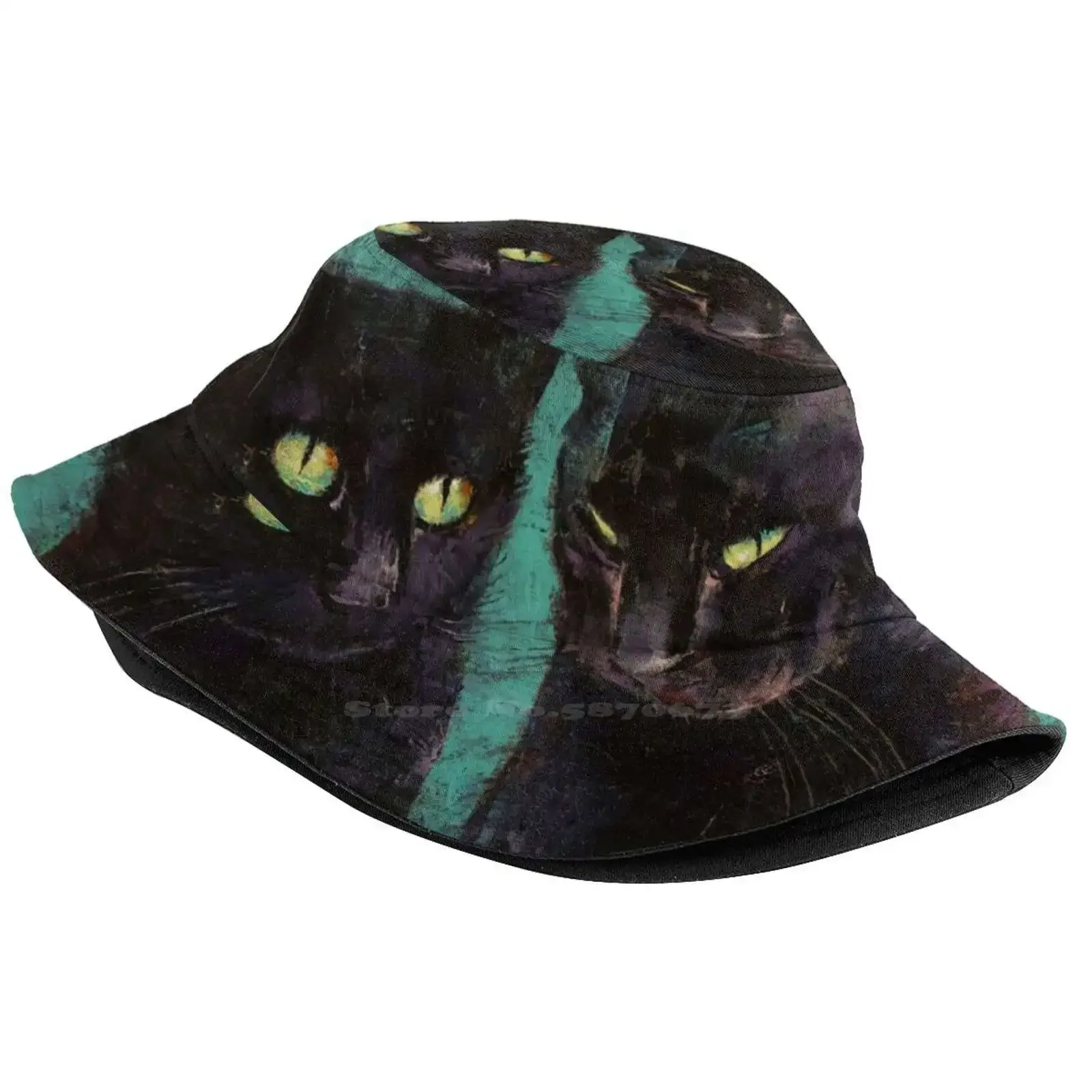 Two Black Cats Bucket Hat Beach Tourism Hats Breathable Sun Cap Abstract Halloween Two Pair Black Cats Schwarze Katze Gato