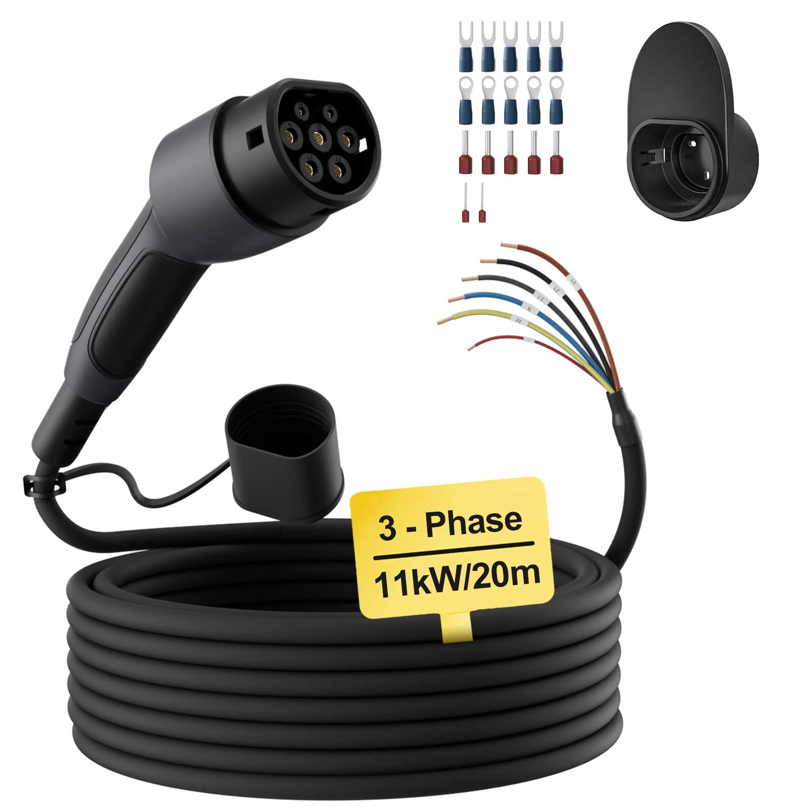 dé Type 2 Vervangingskabel 11kW 3-fasig 16A voor Wallbox EV-laadstation Elektrische Voertuig Laadkabel met Open Eind 5m 7m 10m 15m 20m 25m Opties