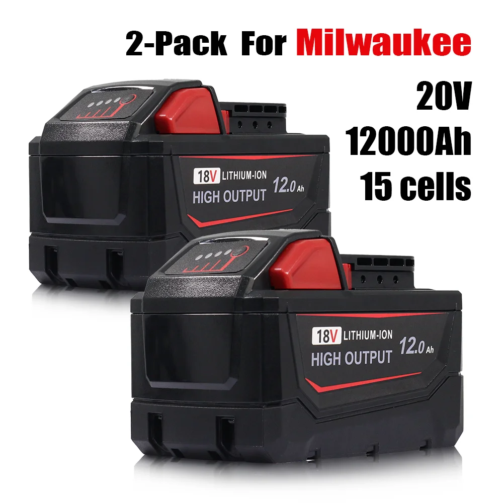 2-Pack 12.0Ah Battery Compatible with Milwaukee M18 Tools, High Capacity 18V Lithium Ion Replacement