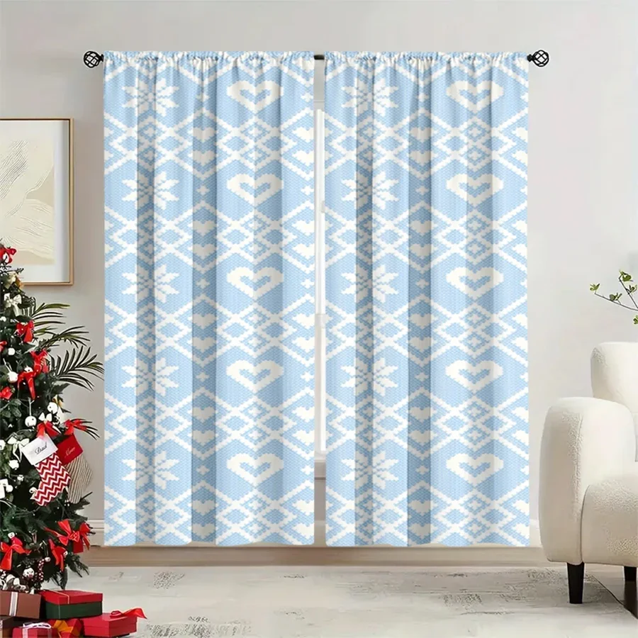 Light Blue Chevron Pattern Curtains for Living Room Home Decor Semi-Sheer Window Drapes