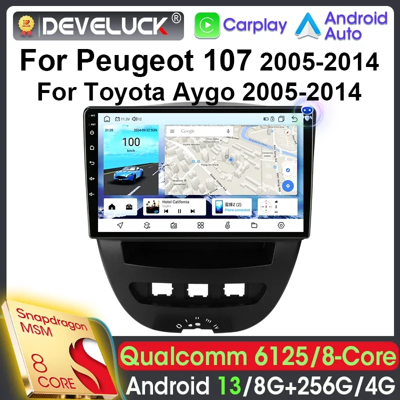 2 Din Android 13 Car Radio Qualcomm SM6125 For Peugeot 107 Toyota Aygo Citroen C1 2005-2014 Car Intelligent Systems Carplay Auto