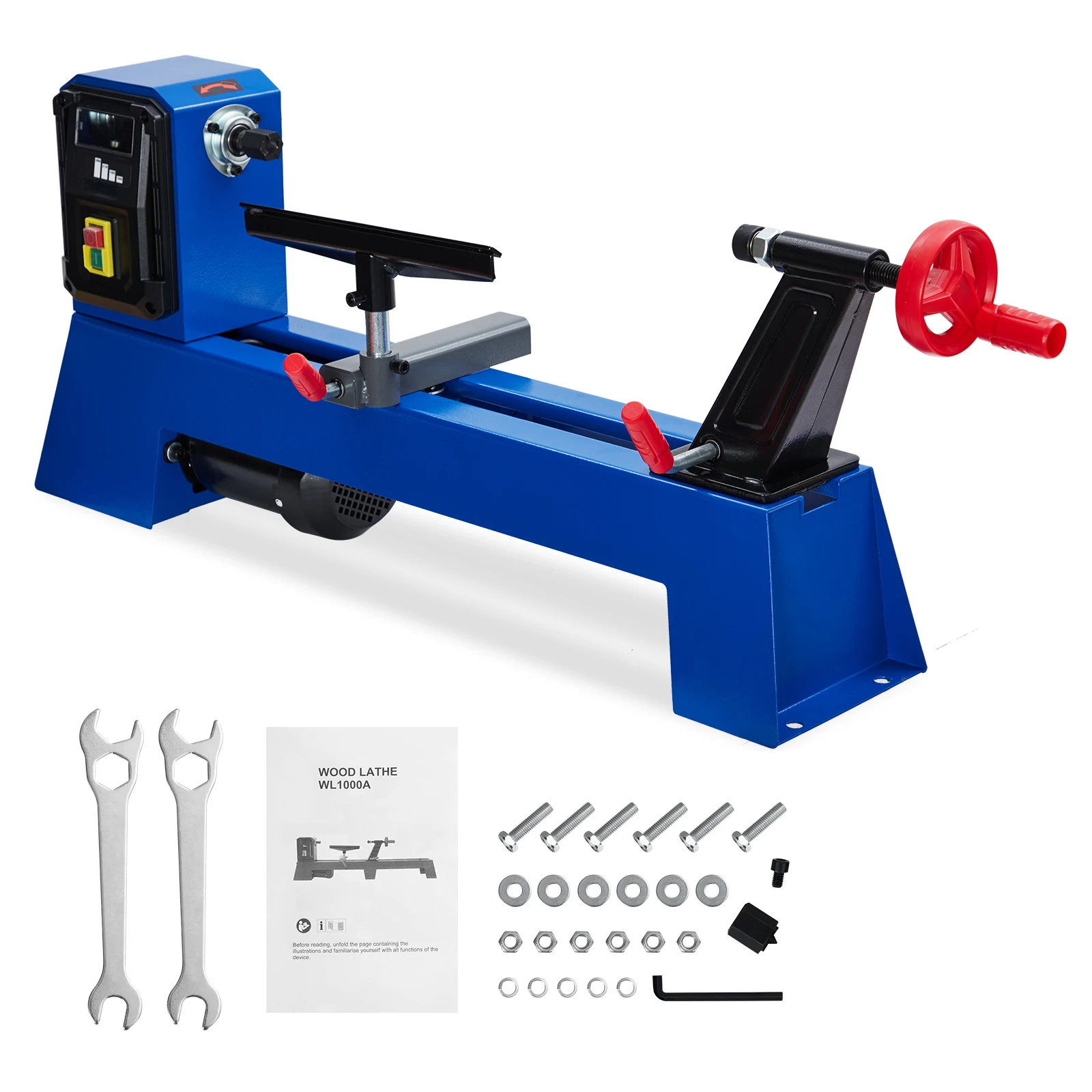 Wood Lathe Machine, 0.5 HP Infinitely Variable Speed 1040-2980 RPM Benchtop Wood Lathe with Wrench & 2 Chisels for Woodturning & Woodworking,Easy Assembly