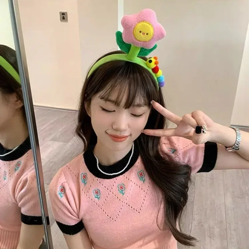 Plush Hair Band Creative Flower Caterpillar Cute Plush Head Band Women Kids Face Wash Make Up Hair Hoop Funny Fashion Headwear