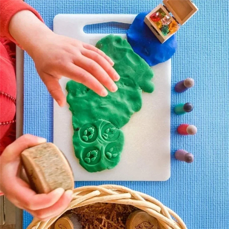 ABMR-9Pcs Animal Tracks Stamps Mould Animal Footprints Engrave Wooden Children Toys Muddy Ground Snowfield Step Print Forest Dur