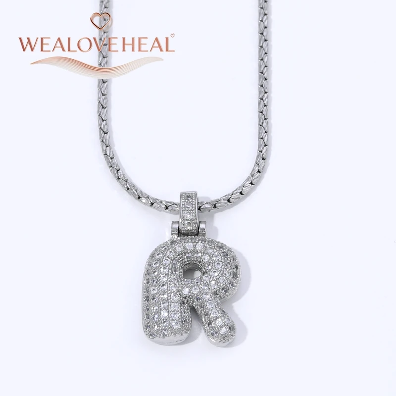 Rhodium-Plattierte A-Z Bubble Initial-Halskette, Puff-Ballon-Buchstaben-Anhänger-Halsketten mit Zirkonia, Hip-Hop-Schmuck-Geschenk für Frauen und Männer – Detail 36