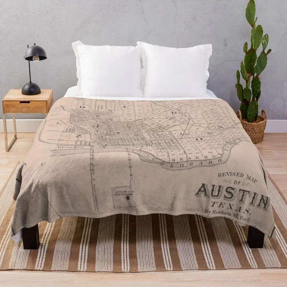 

Old Austin TX Map (1885) Vintage Texas Capital City Atlas Throw Blanket Blankets For Sofas Blankets For Baby Retros Blankets