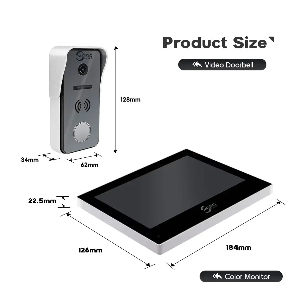 Anjielo 1080P Tuya Smart Doorbell Video Intercom System for Home 7inch Monitor Videophone Security Protection