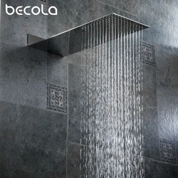 Becola-boquilla de ducha de baño cromada y negra, cabezal de ducha oculto a presión en la pared, cabezal de ducha ultrafino de acero inoxidable