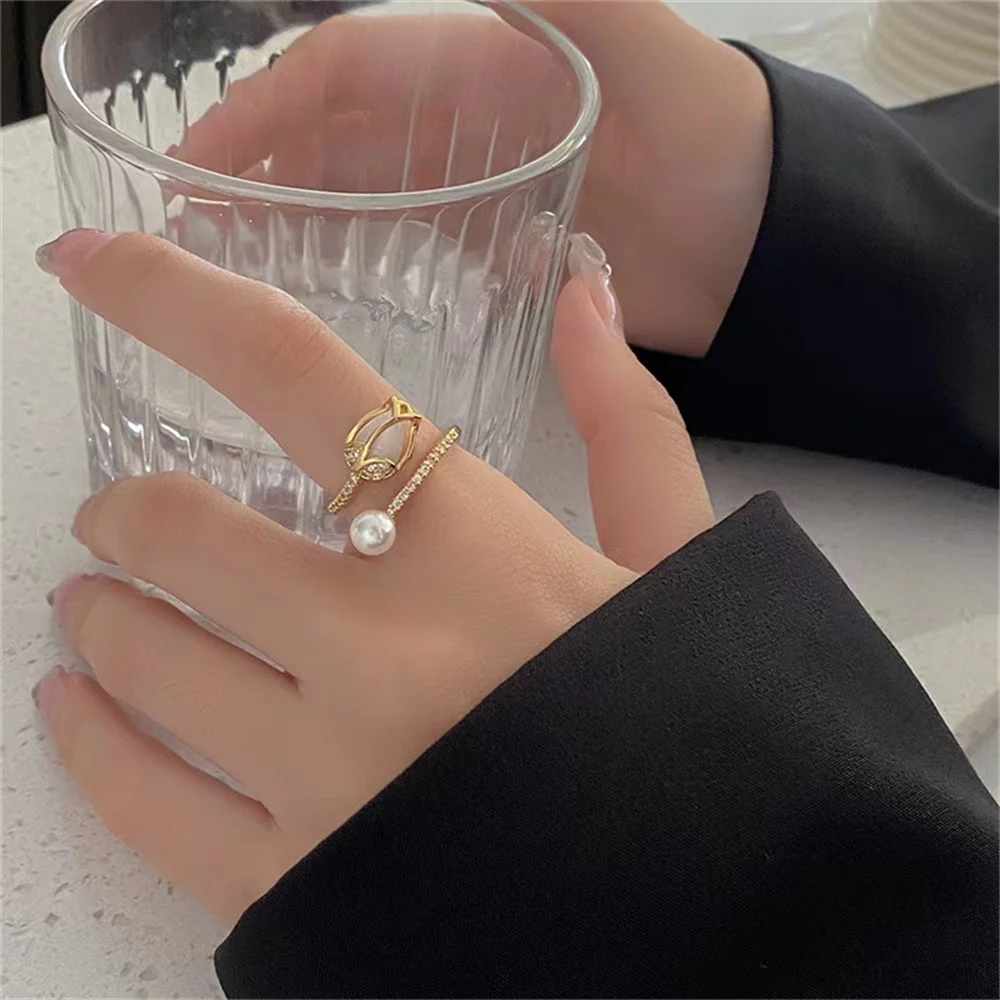 Trendy White Opal Tulip Flower Rings For Women Elegant Stainless Steel Zircon Open Ring Wedding Birthday Jewelry Gift