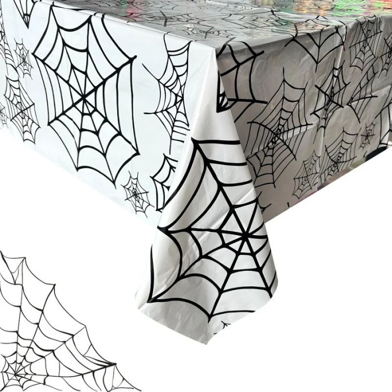 1pc Halloween Disposable Tablecloth Spider Web Print Waterproof Plastic Spooky Table Cover for Store Party Dinner Decorations
