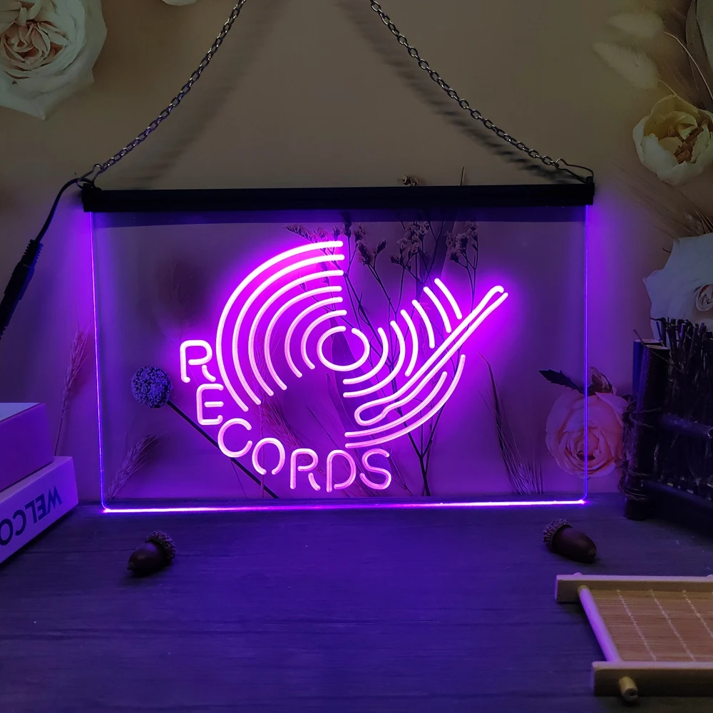 سجلات القرص الدوار DJ Bar-3D نحت LED النيون تسجيل ديكور المنزل جدار الزفاف مكتب غرفة نوم الإبداعية