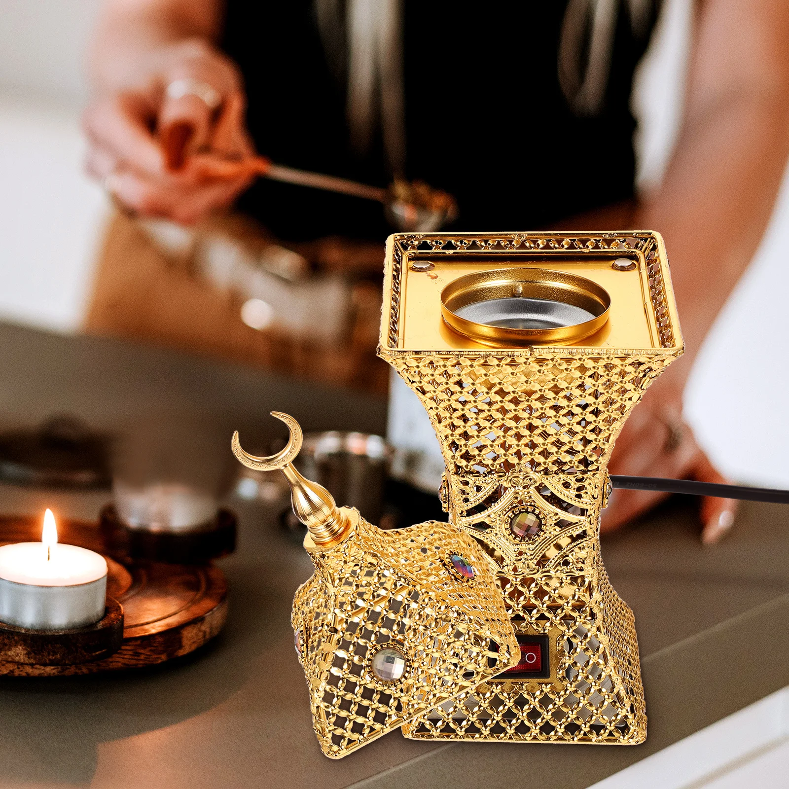 

Electric Arabian Incense Burner Eu Plug Aromatherapy Burner Decorative Vintage Electronic Incense Holder High Temperature