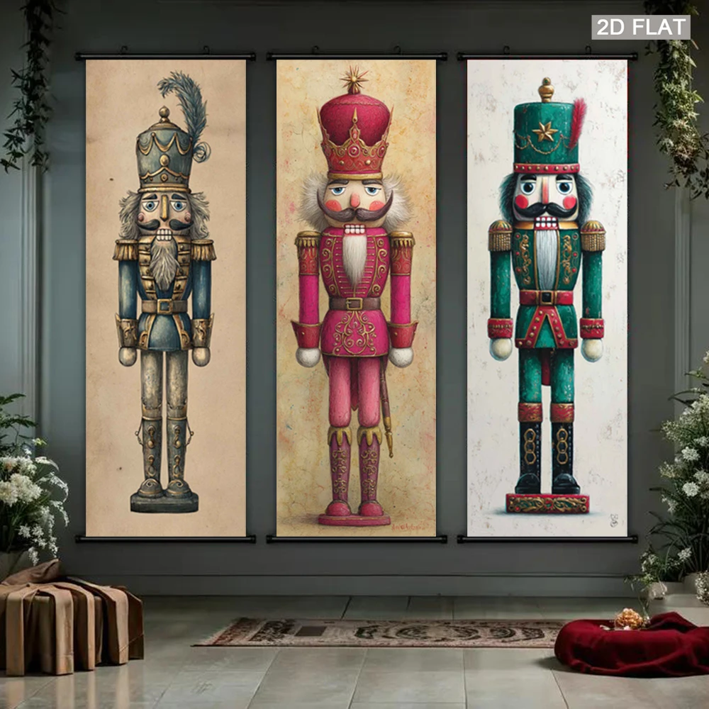 Classic Christmas Wall Scroll Tapestry, Vintage Style Nutcracker Soldier Doll, Festive Fabric Poster, Home Wall Hanging Decor