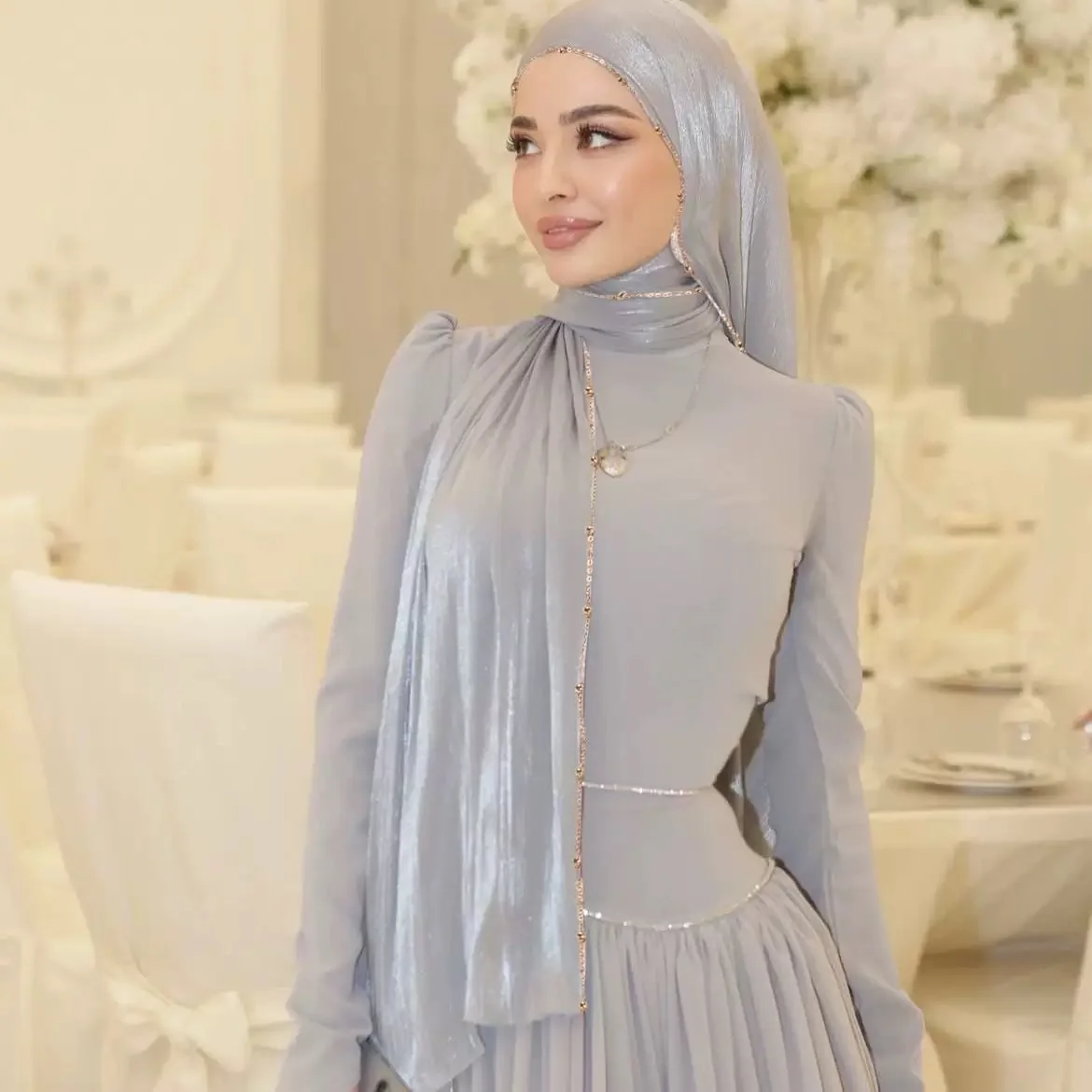 New Beading Silk Crinkle Hijab Scarf Women Shimmer Shawls Plain Muslim Women Hijabs Islam Turban Pleated Scarf Ramadan view 4