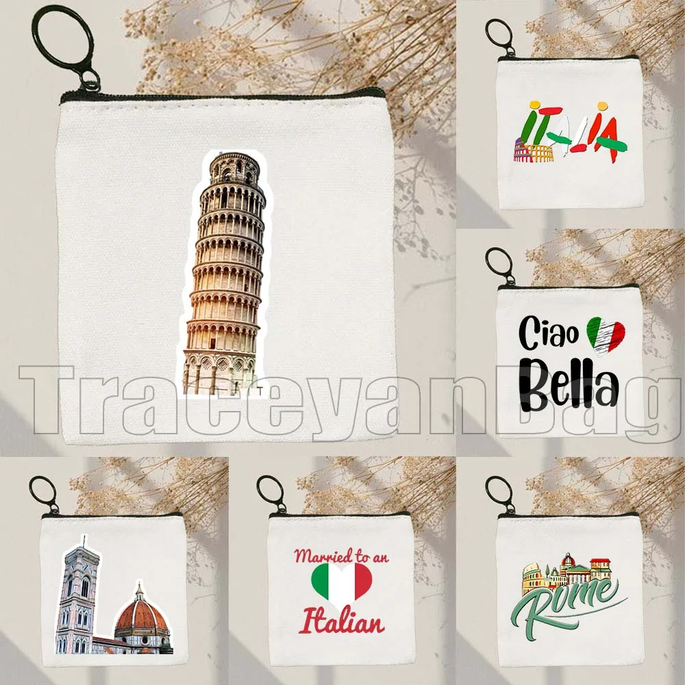 

Ciao Bella Italian Flag Duomo Florence Italia Rome Pisa Map Heart Italy Gifts Canvas Coin Purse Key Case Small Bag Wallet Pouch
