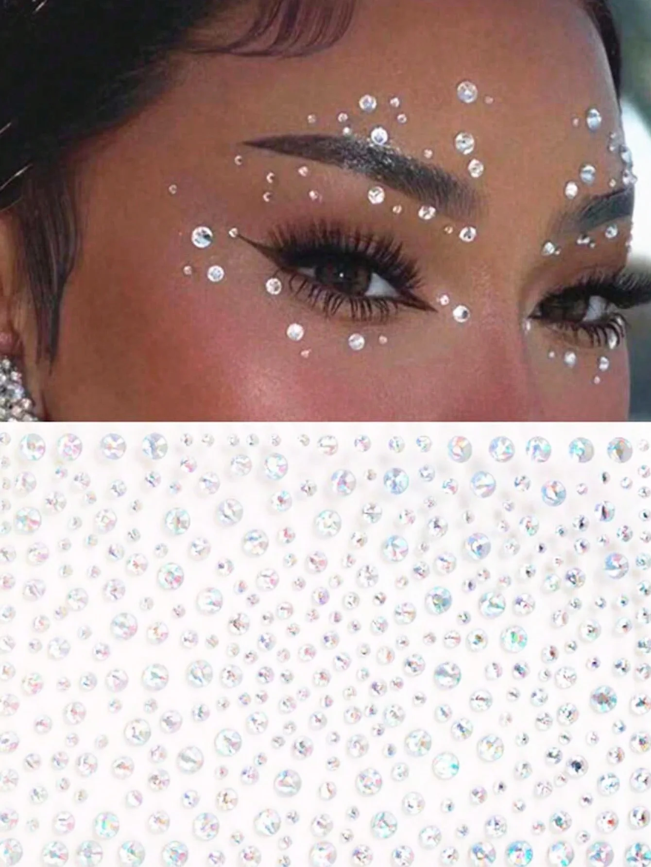 

1 лист, 325 шт., большие стикеры разных размеров с 3D-эффектом, имитация драгоценных камней для декора глаз и лица, белые блестящие стерео-стикеры с эффектом драгоценных камней