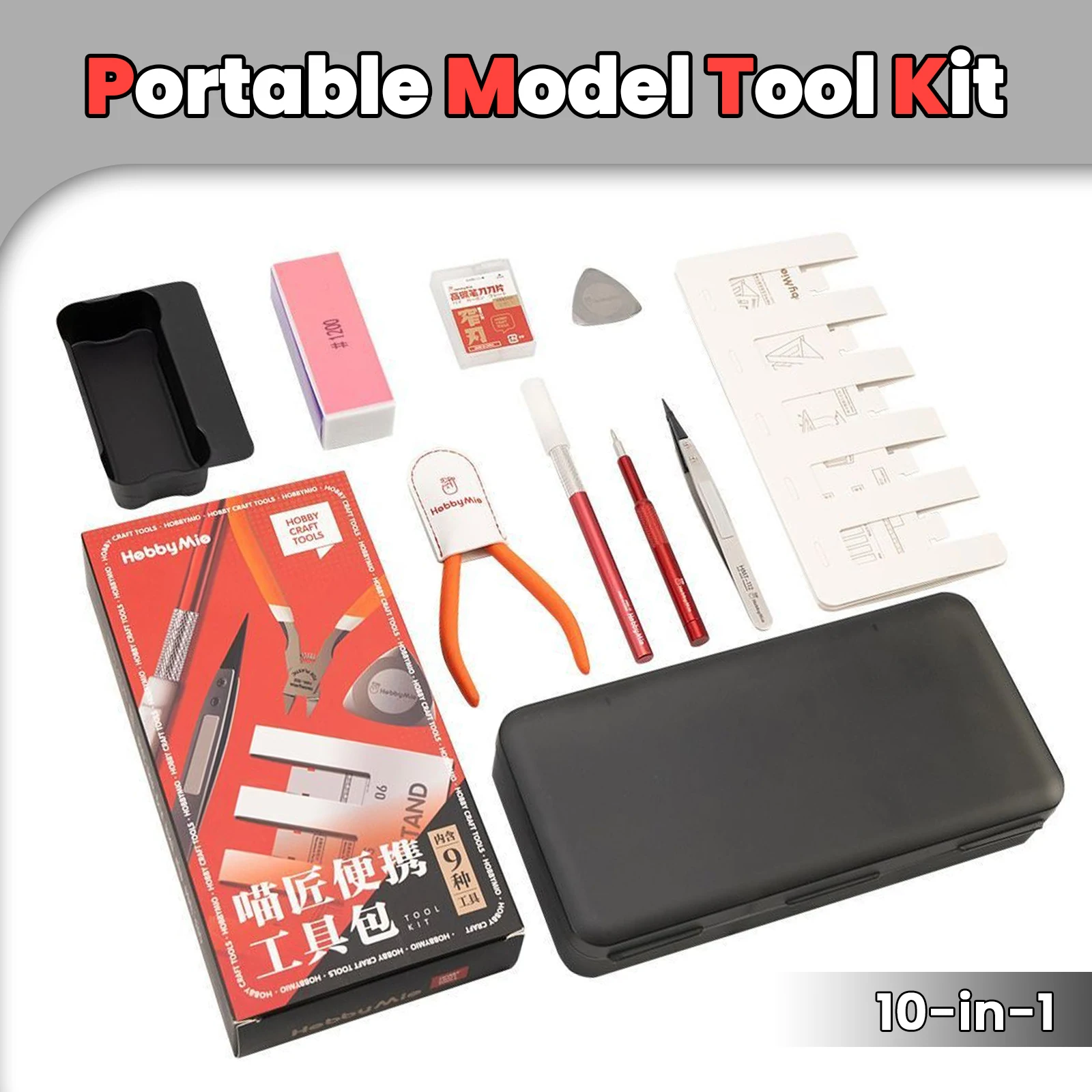 Hobby Mio 10Pcs Model Building Starter Tool Kit Single Blade Nipper Pen Knife Craft DIY Tools Set with Portable Storage Case