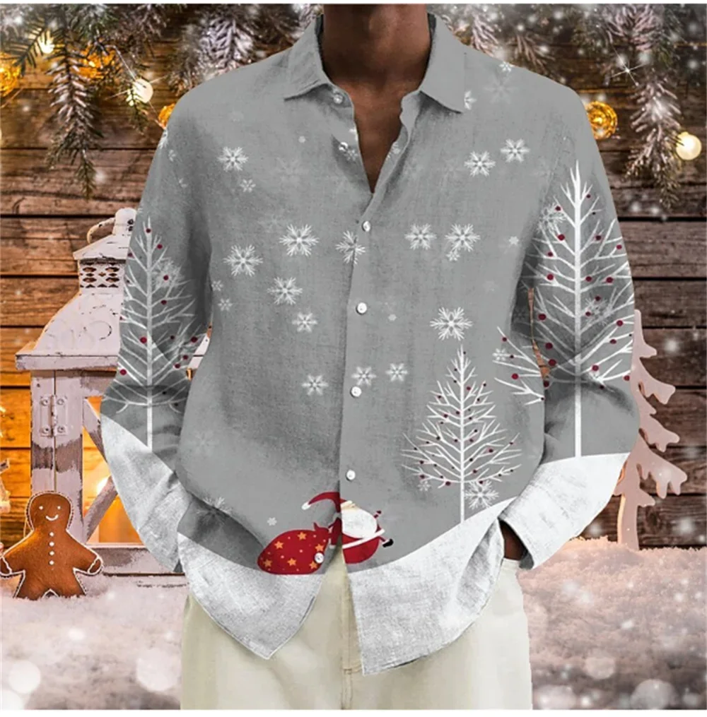 

Long sleeved men's Hawaiian beach social high-end men's shirt 3D printed shirt Christmas snow 2024 shirt fashion