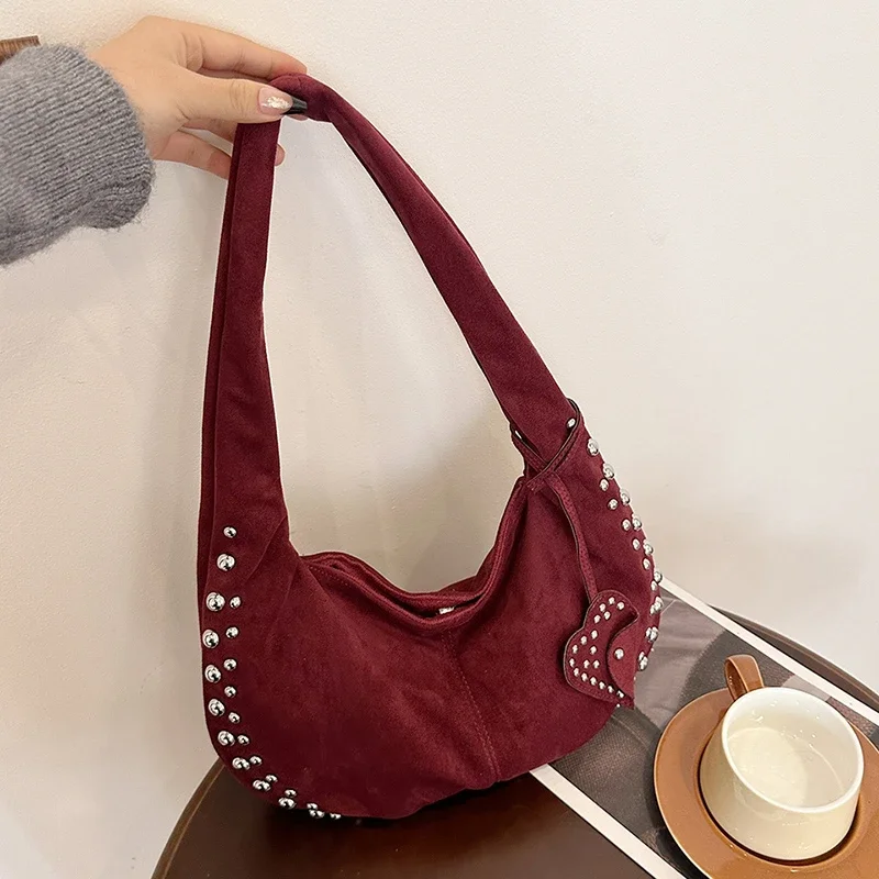 Velvet Zipper 2024 Winter New Product Tote Bag Solid Color Trendy Fashion Autumn Handbag Soft Versatile Popular Shoulder Bag