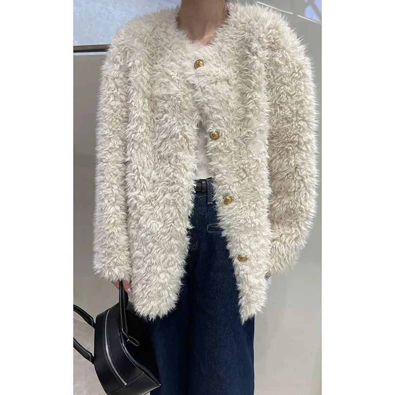 Casacos de pele do falso feminino em torno do pescoço casaco de comprimento médio grosso quente y2k streetwear elegante ponto aberto outono inverno jaquetas