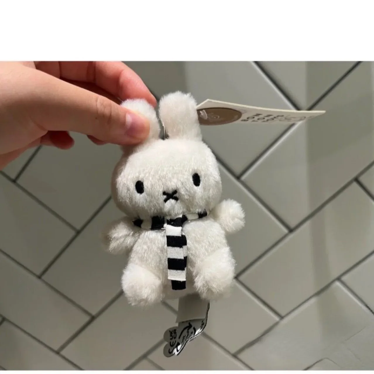Kawaii Miffy Black and White Striped Scarf Hanging Cute Doll Cute Mini Figure Doll Pendant Christmas Gift for Girls Boys