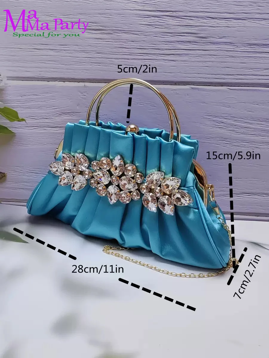 

Sky Blue New Arrivals Italian Design Women Evening Hand Bag with Crystal High Quality Special for Wedding