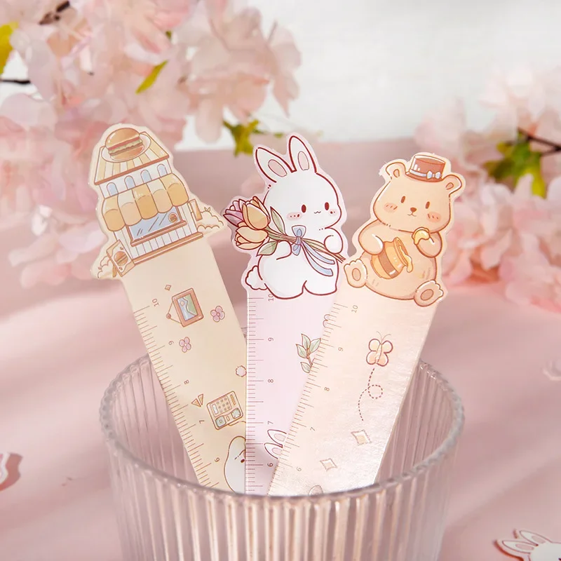 Marcapáginas de papel Kawaii, soporte de Página de Libro a escala de dibujos animados, papelería coreana, reglas de dibujo para estudiantes, tarjeta