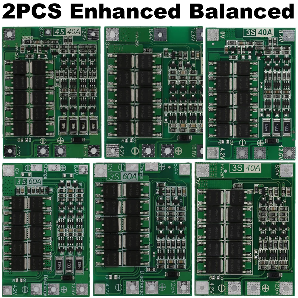 2PCS 3S 4S 40A 60A Li-ion LIPO Lithium Battery Charger Protection Board 18650 BMS FOR Drill Motor 11.1V 12.6V/14.8V 16.8V Module