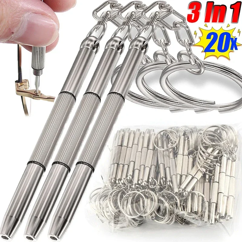 3 In 1 Eyeglass Screwdrivers DIY Glasses Watch Repair Kit Tools with Keychain Repair Portable Hand Precision Tools Wholesale