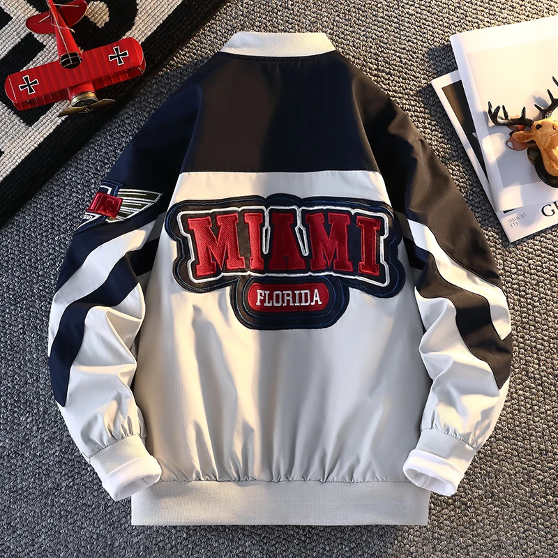 

Новая мужская бейсбольная куртка 2026 года: повседневная, с вышивкой, контрастными цветами, весенне-осенняя, модная верхняя одежда, молодежный топ свободного кроя из нейлона