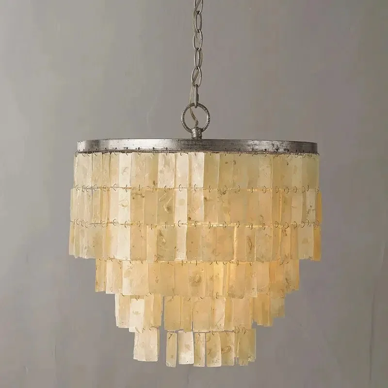 Luxury Wind Chime Shell LED Chandelier Gold & Silver Foil Metal Frame Modern Pendant Lamp for Bedroom Living Dining Cafe Bar