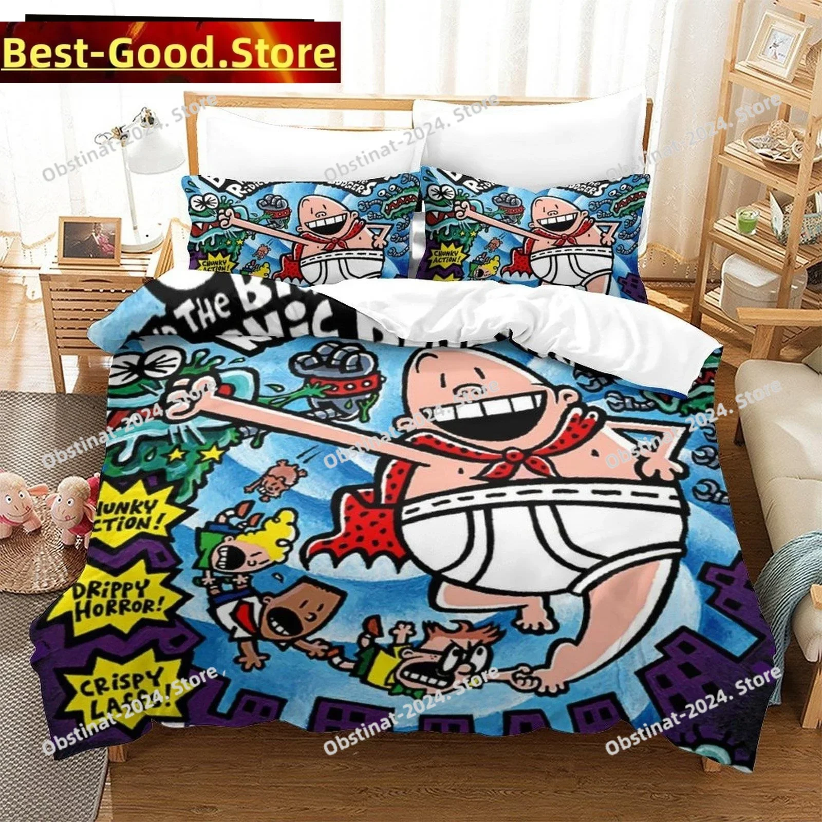 

Fashion Cartoon Kawaii Captain Underpants Bedding Set Single Twin Full Queen King Size Bed Set Adult Kid Bedroom Duvetcover Sets