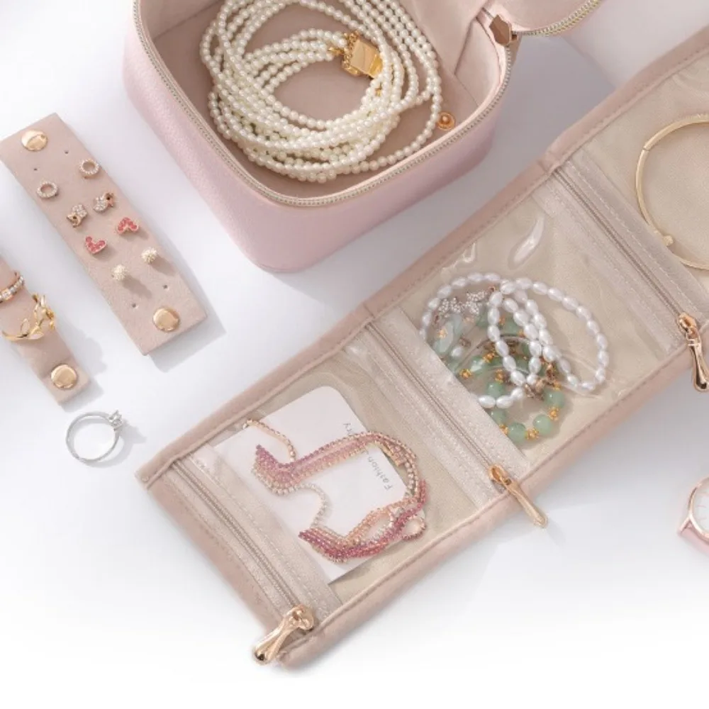 

Exquisite Jewelry Storage Box Cosmetic Bag Portable Foldable Jewelry Roll Jewelry Display Convenient Jewelry Organizer for Home