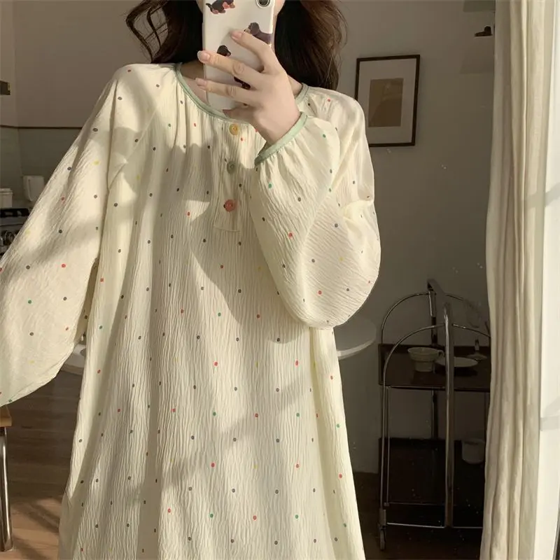 

Mid-length Nightgown Long Sleeve Thin Korean Style Cute Princess Style Pajamas Women's Casual Home Clothes Women‘s Sleepwear Hot
