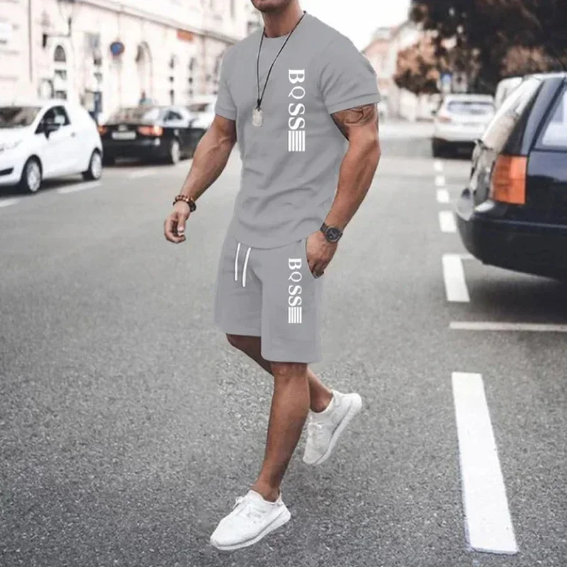 2025 Herren bedrucktes, schnell trocknendes Kurzarm-T-Shirt + Jogging-Shorts, zweiteiliges, sommerliches, lässiges, modisches, atmungsaktives Sportbekleidungsset