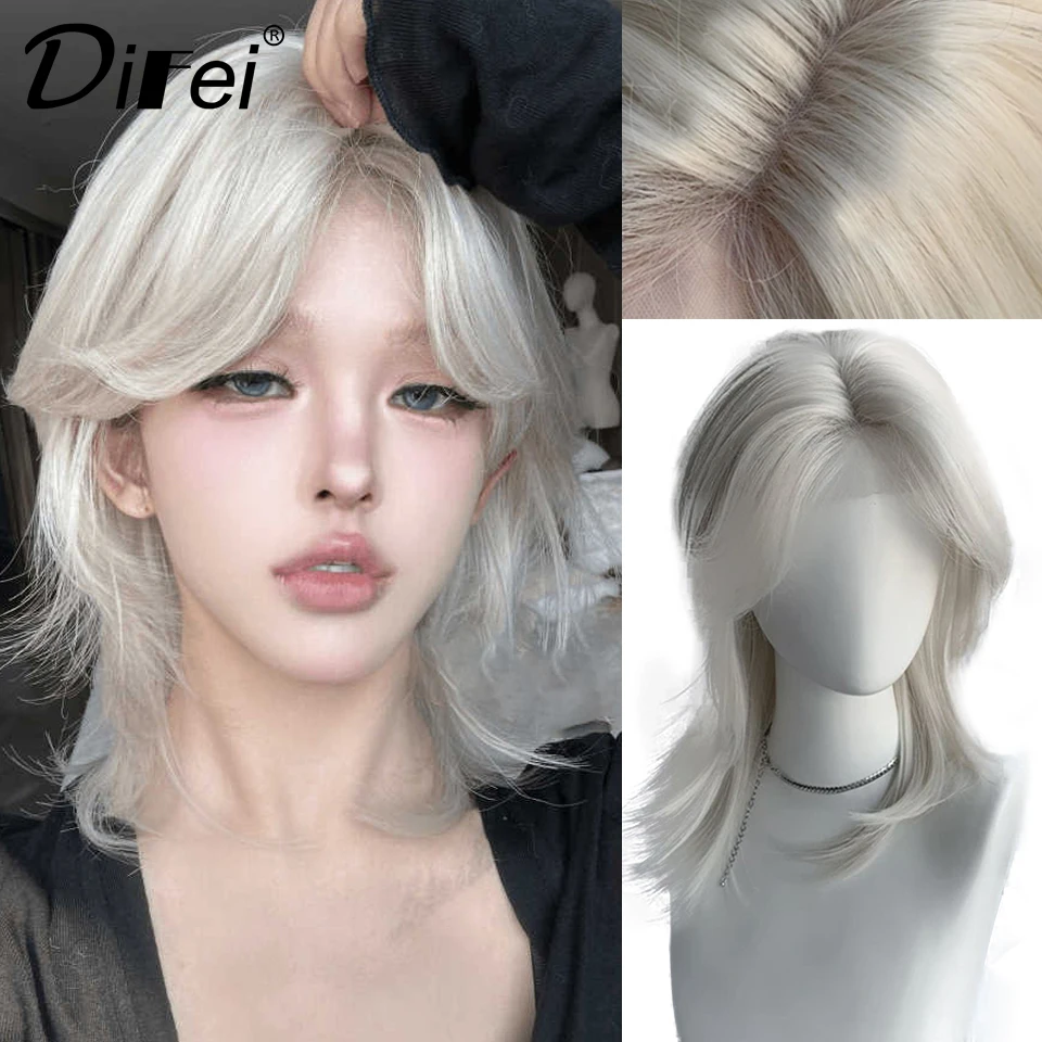 White Gold Layered Short-rolled Synthetic Wig Female Handsome Young Sense Forehead Lace White Gold Layered Short-rolled Wig