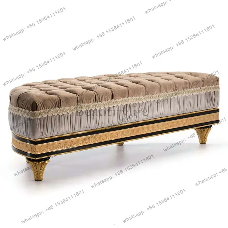 

D36European solid wood fabric bedside stool Italian semi-circular shoe changing stool furniture