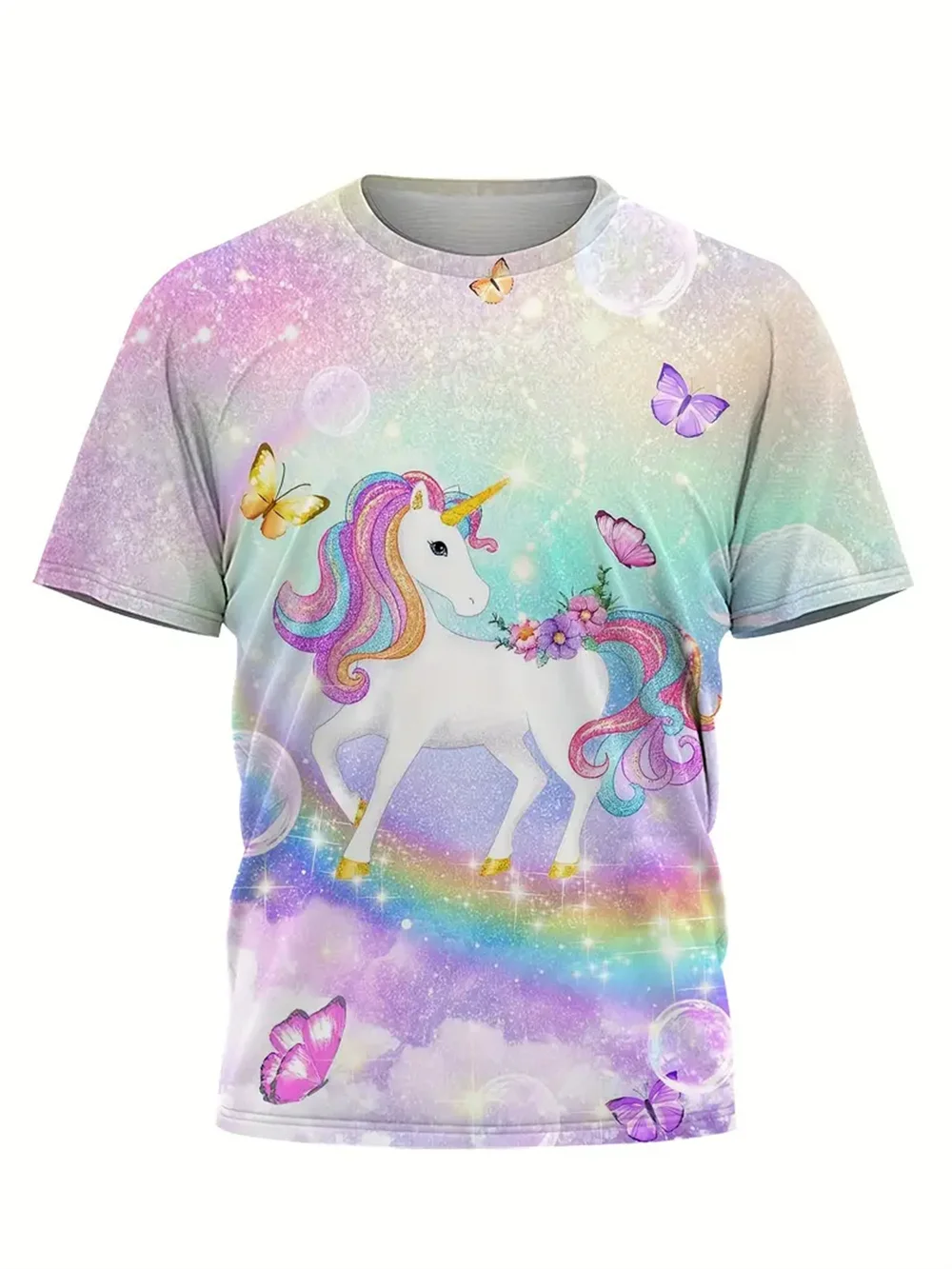 Camiseta infantil de manga curta estampada em 3D, tops casuais das meninas, roupas infantis, moda verão