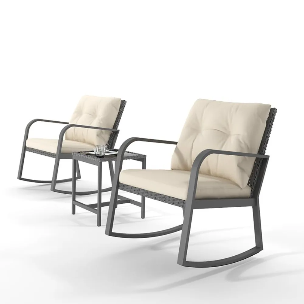 

3 Pieces Patio Furniture Set, Rocking Chairs Wicker Outdoor Bistro Set Armchair Patio Furniture Conversation Sets, Customized