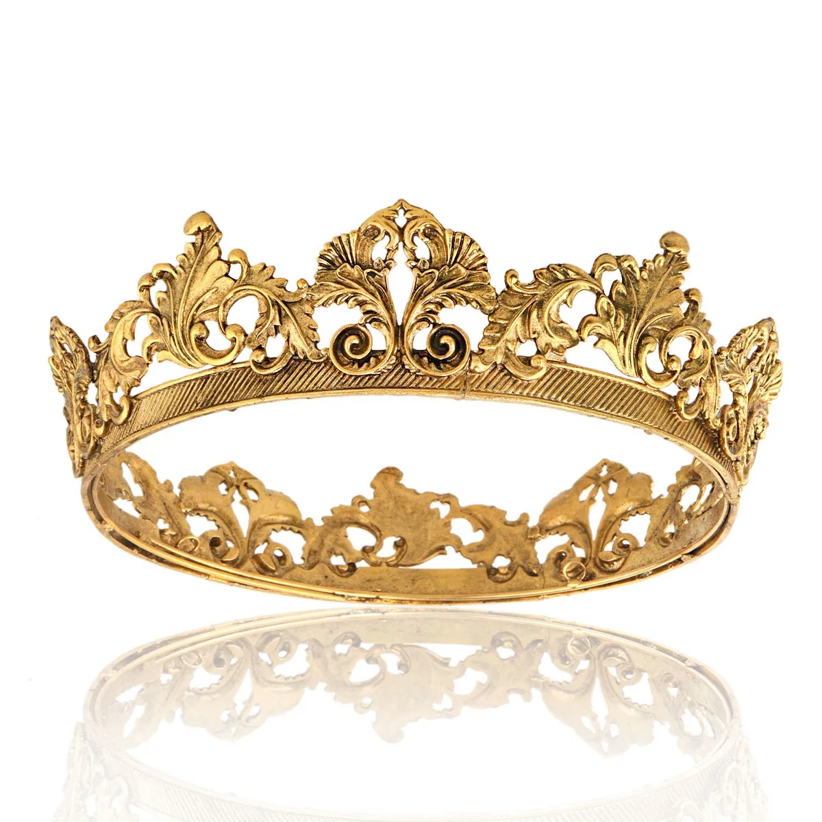 Baroque Vintage Round Metal Alloy Gold Tiaras And Crowns Boy Royal King Crowns For Men Party Costume Prince Hair Accessories Men