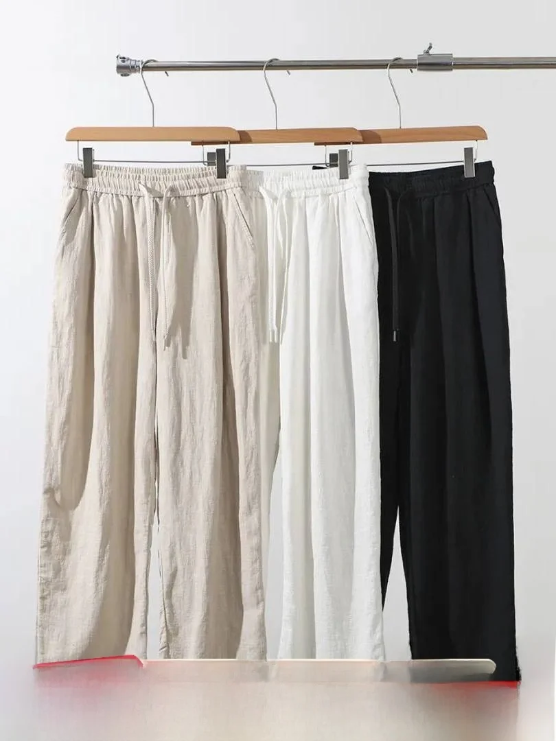 Natural Texture Linen Cotton Blend Men's Comfortable Casual Straight Leg Pants Breathable Summer Spring Fashion Trousers