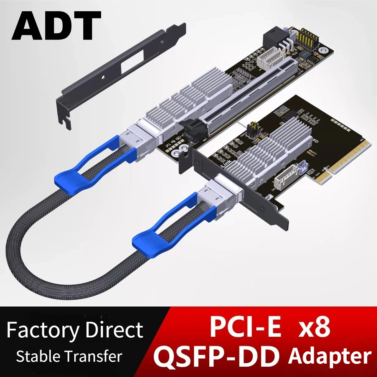 ADT QSFP-DD-DAC High Speed Cable 50CM 100CM 400Gbps PCIe x8 To QSFP-DD To 16X Adapter Card Gen3 QSFP+ Modular For Server Storage