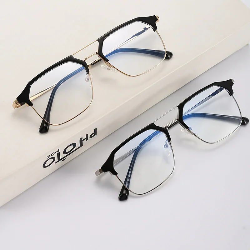 Men Women Double Beam Minus Diopter Eyewear Anti-blue Ray Myopia Glasses Retro Near Sight Eyeglasses Trend Prescription Glasses