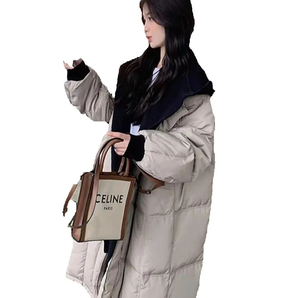 Knitted Splicing Down Jacket for Women's Winter Hot Selling Thick and Chubby mm Medium Length White Duck Down Jacket