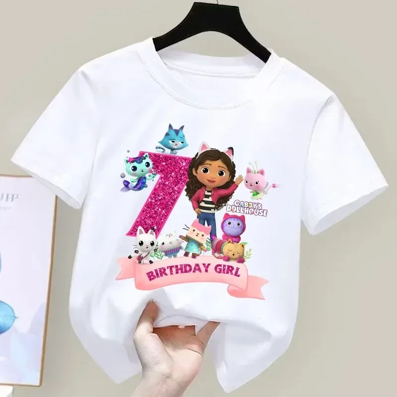 Gabbys Dollhouses Geburtstags-T-Shirt für Mädchen, weiß, rosa, kurzärmelig, Oberteile, Baumwolle, Sommer, Freizeit, Partyartikel, T-Shirt. – Detail 18